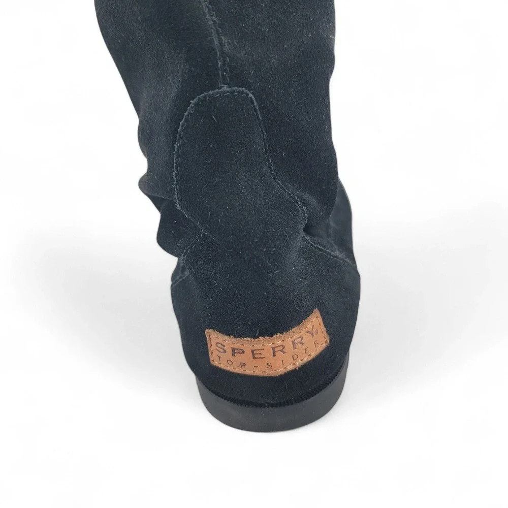Sperry Suede Boots Tall Lace Up‎ Moc Toe Black Boots Women's